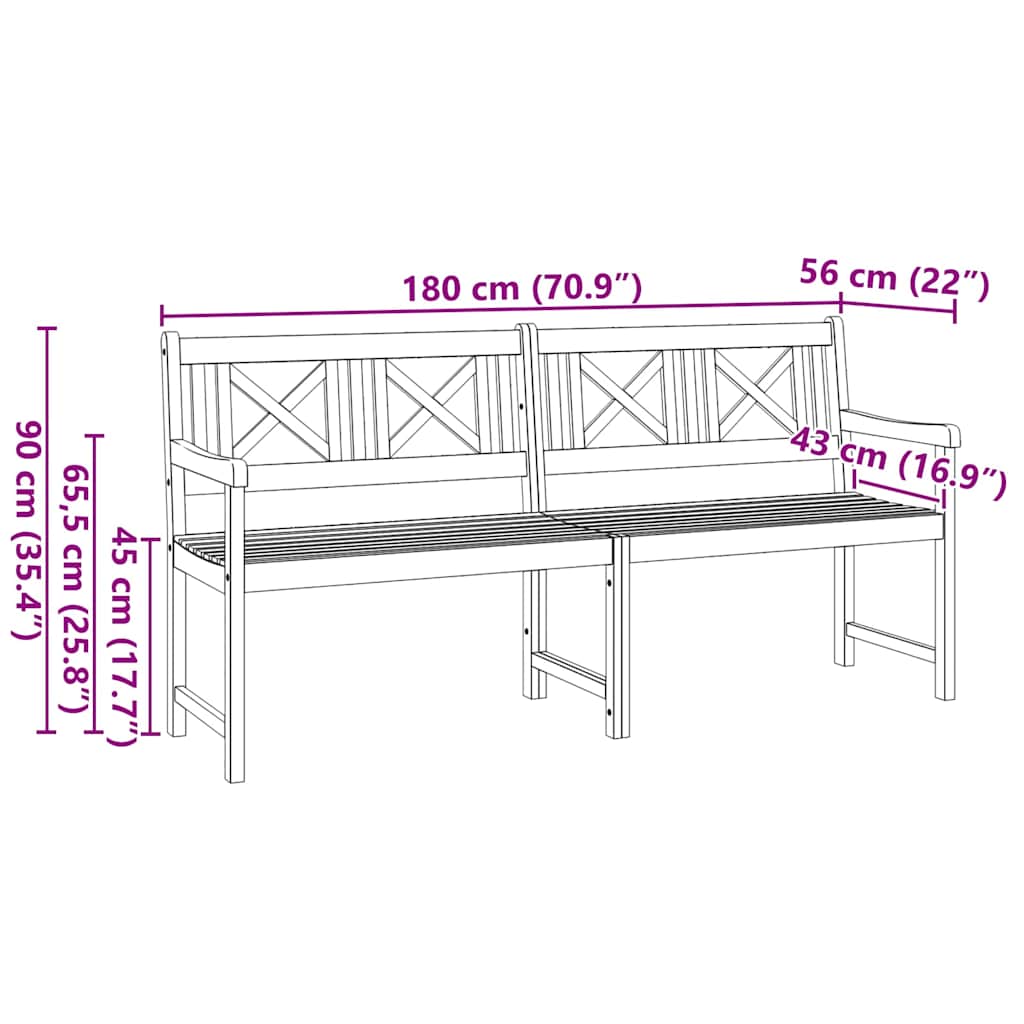 Havebænk Brun 180 x 56 x 90cm Massivt akacietræ