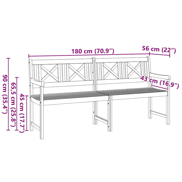 Havebænk Brun 180 x 56 x 90cm Massivt akacietræ
