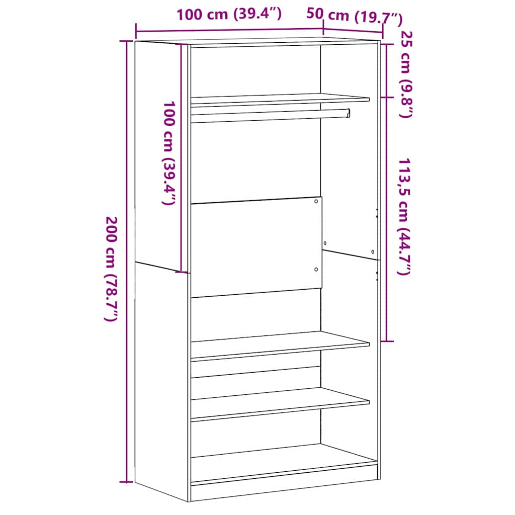 Garderobeskab Sort eg 100 x 50 x 200 cm Konstrueret træ