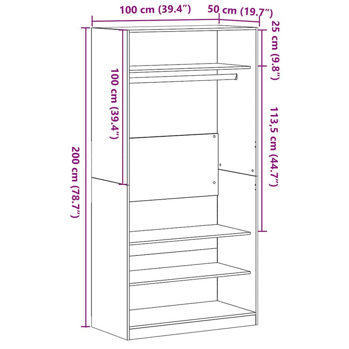 Garderobeskab Sort eg 100 x 50 x 200 cm Konstrueret træ