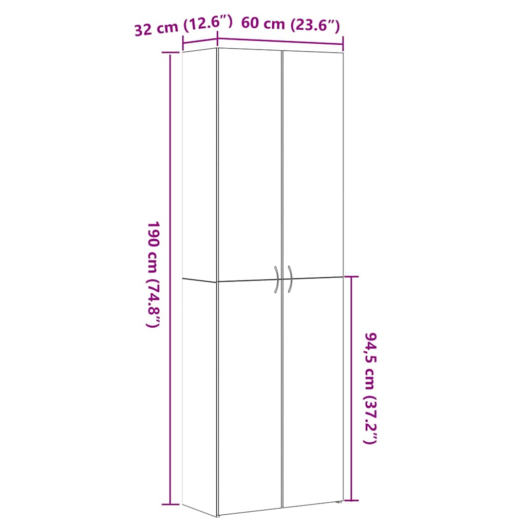 Kontorskab med hylde Sort eg 60 x 32 x 190 Konstrueret træ