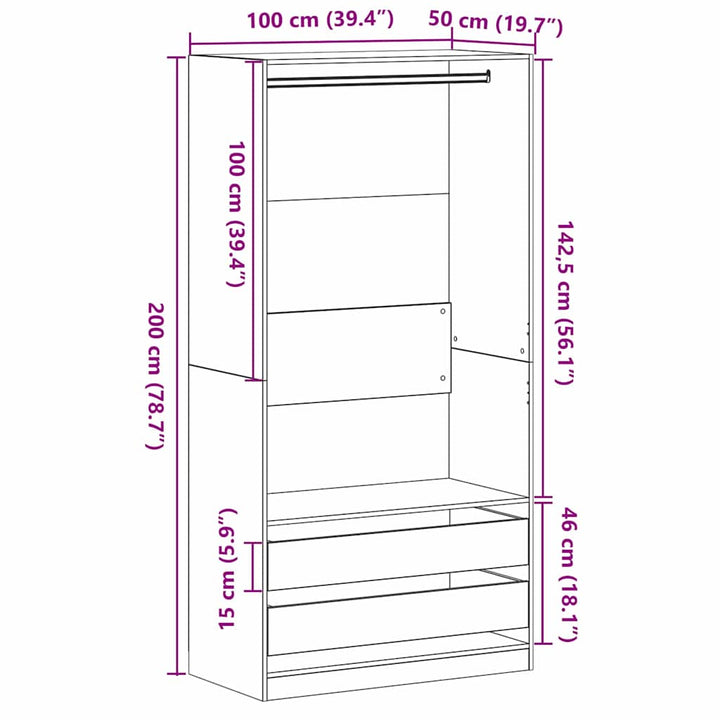 Garderobeskab Sort eg 100 x 50 x 200 cm Konstrueret træ