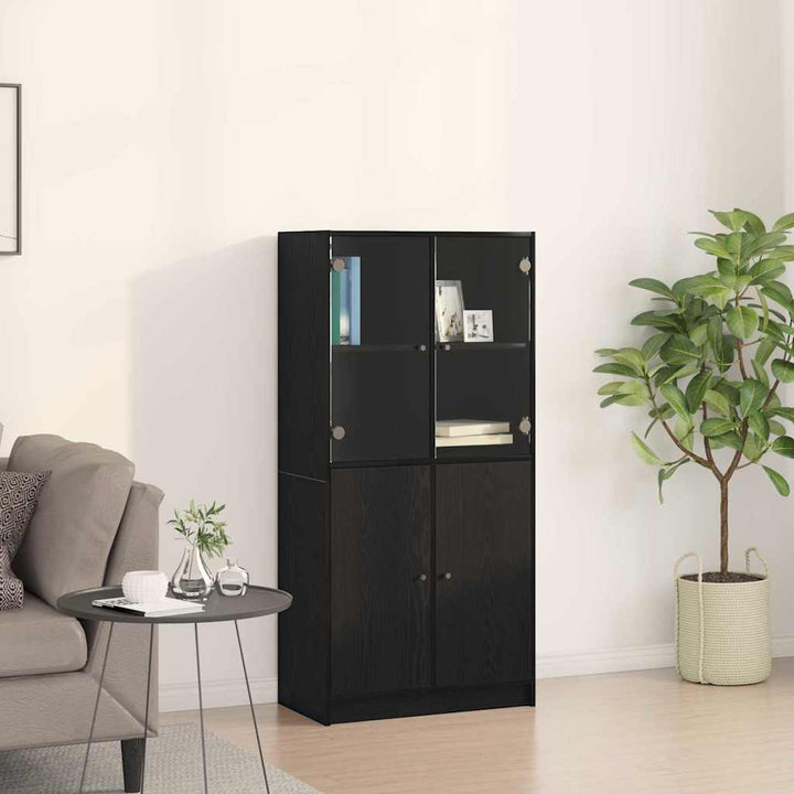 Highboard Sort 68 x 37 x 142 cm Konstrueret træ