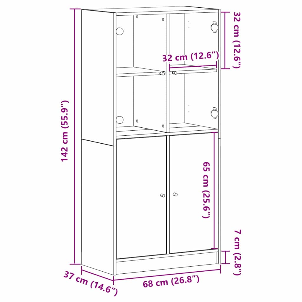 Highboard Sort 68 x 37 x 142 cm Konstrueret træ