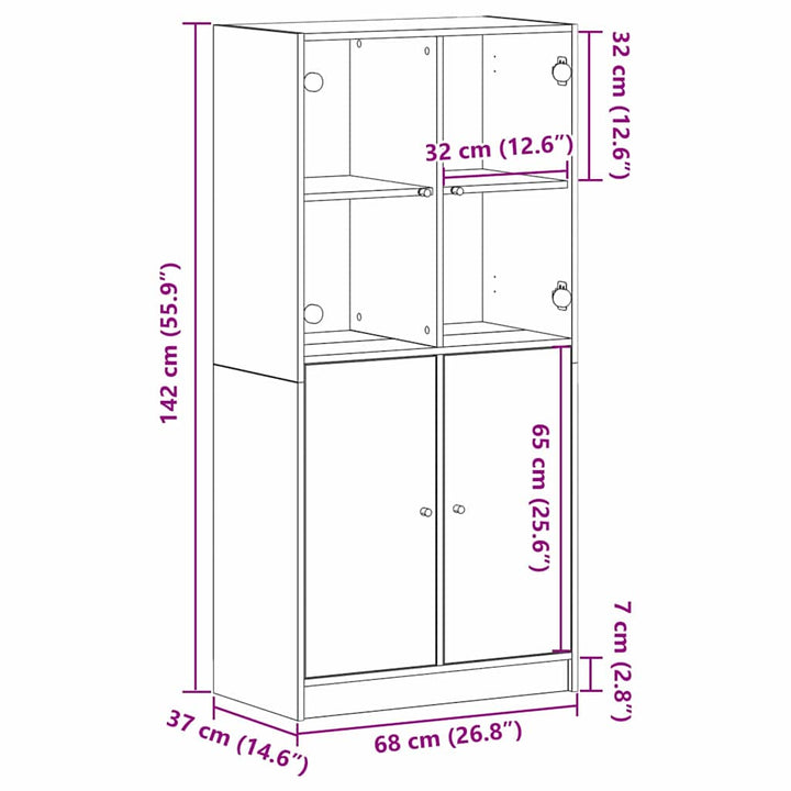 Highboard Sort 68 x 37 x 142 cm Konstrueret træ