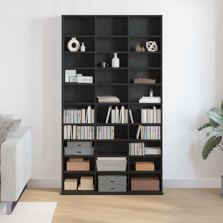 CD-skab med hylde Sort eg 101 x 23 x 177,5 cm Konstrueret træ