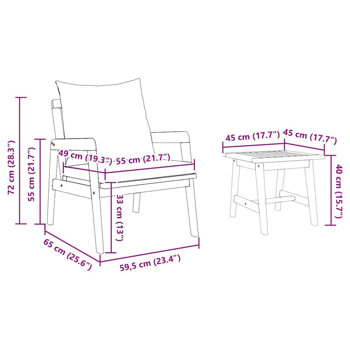 Bistrosæt 3 pcs Brun 45 x 45 x 38cm Massivt akacietræ