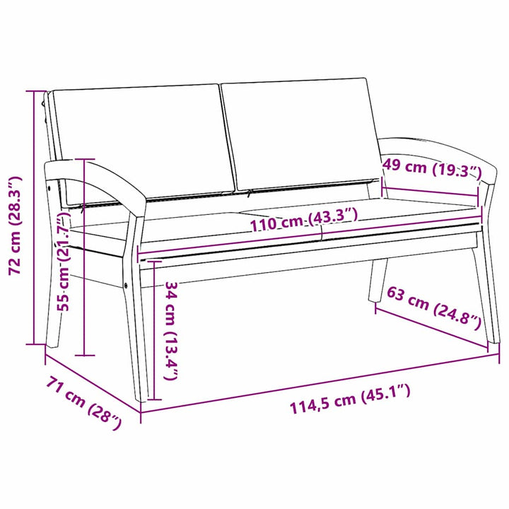 Havebænk med pude Brun Massivt akacietræ