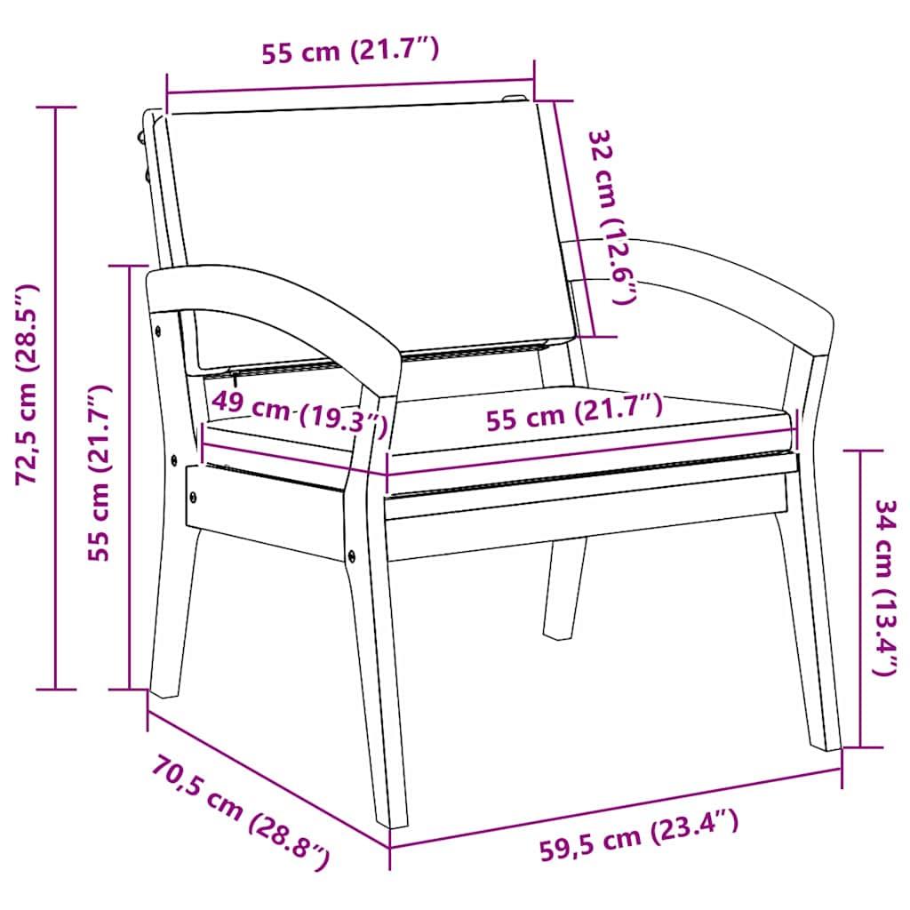 Have Stol med pude 2 pcs Brun Massivt akacietræ