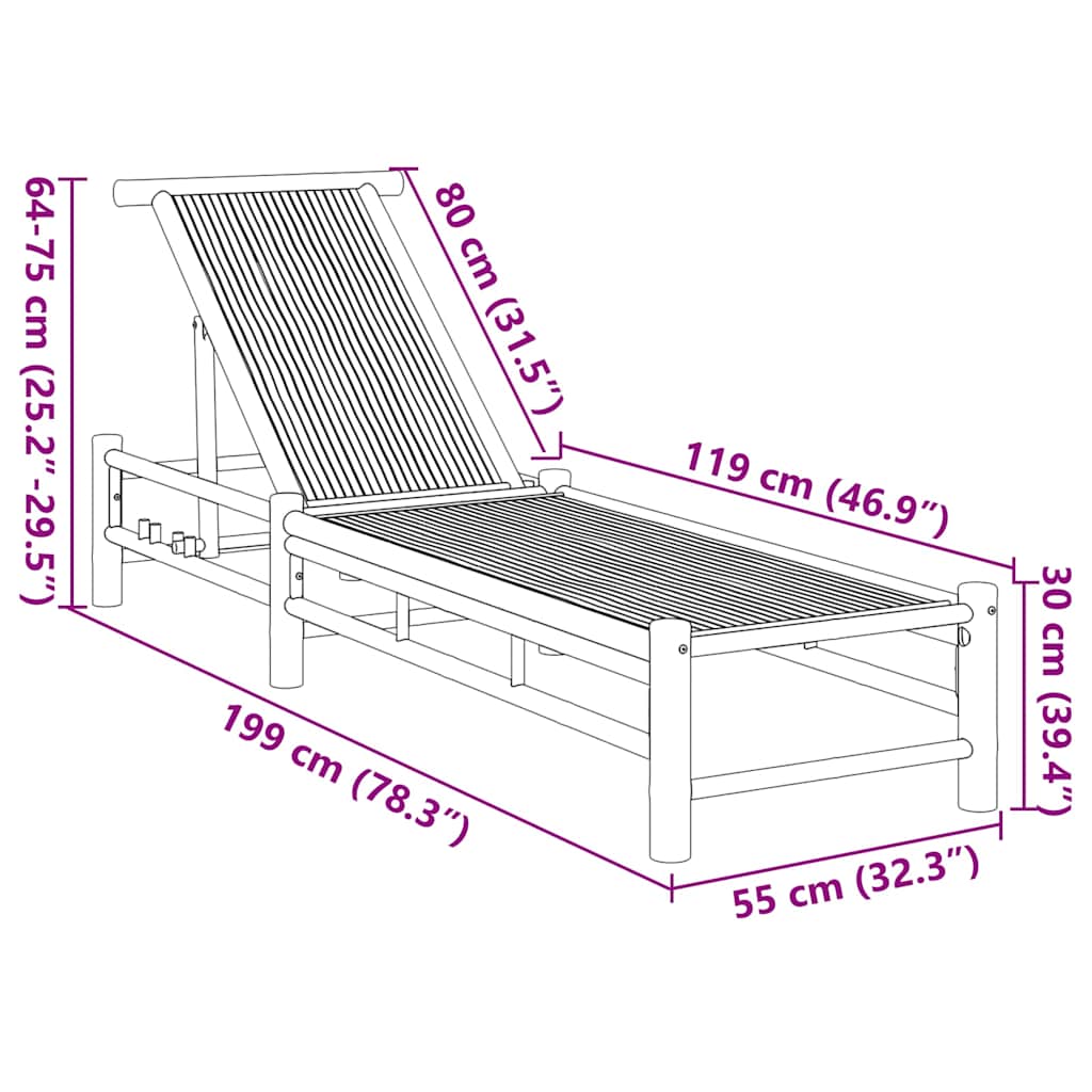 liggestol 55x199x30 cm bambus