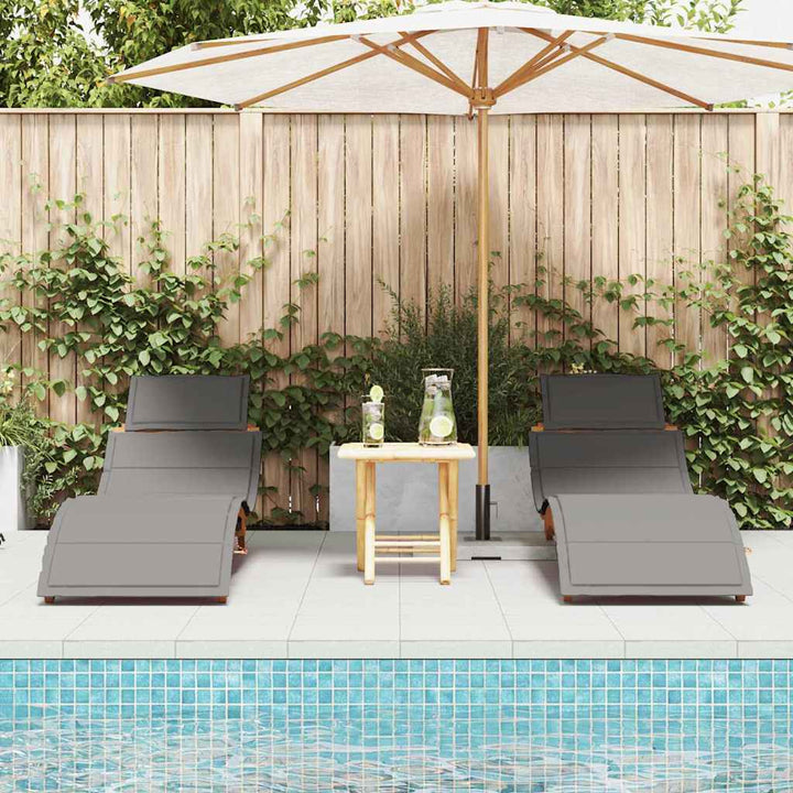 Liggestol med pude 2 pcs Grå 184 x 55 x 64cm Massivt akacietræ