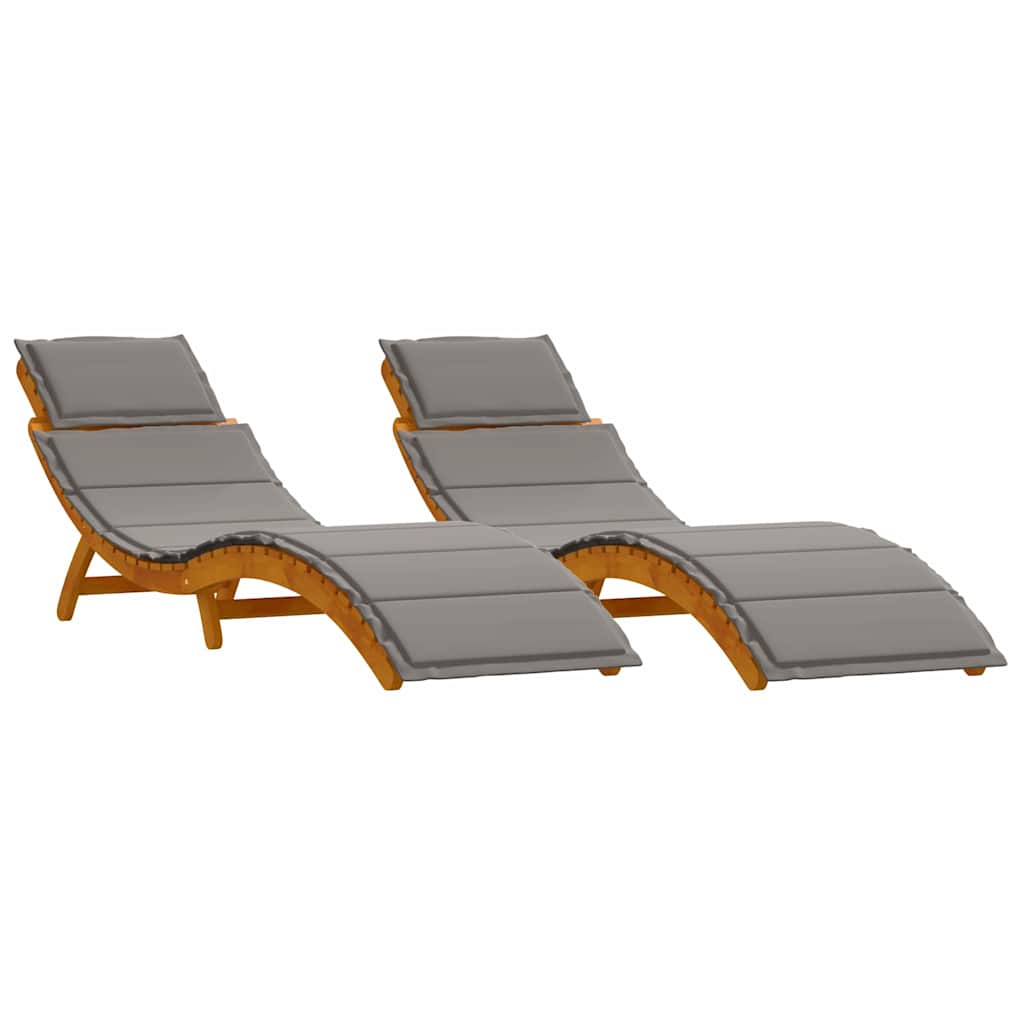 Liggestol med pude 2 pcs Grå 184 x 55 x 64cm Massivt akacietræ