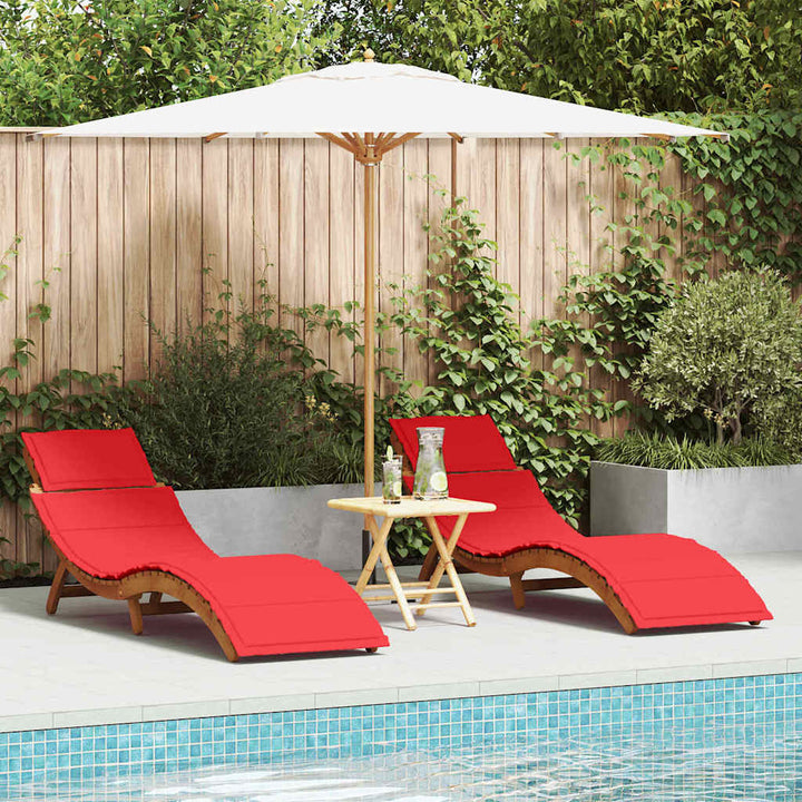 Liggestol med pude 2 pcs Rød 184 x 55 x 64cm Massivt akacietræ