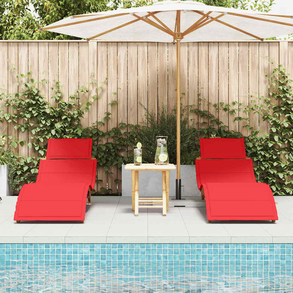 Liggestol med pude 2 pcs Rød 184 x 55 x 64cm Massivt akacietræ