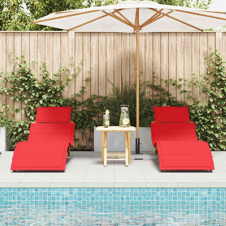 Liggestol med pude 2 pcs Rød 184 x 55 x 64cm Massivt akacietræ