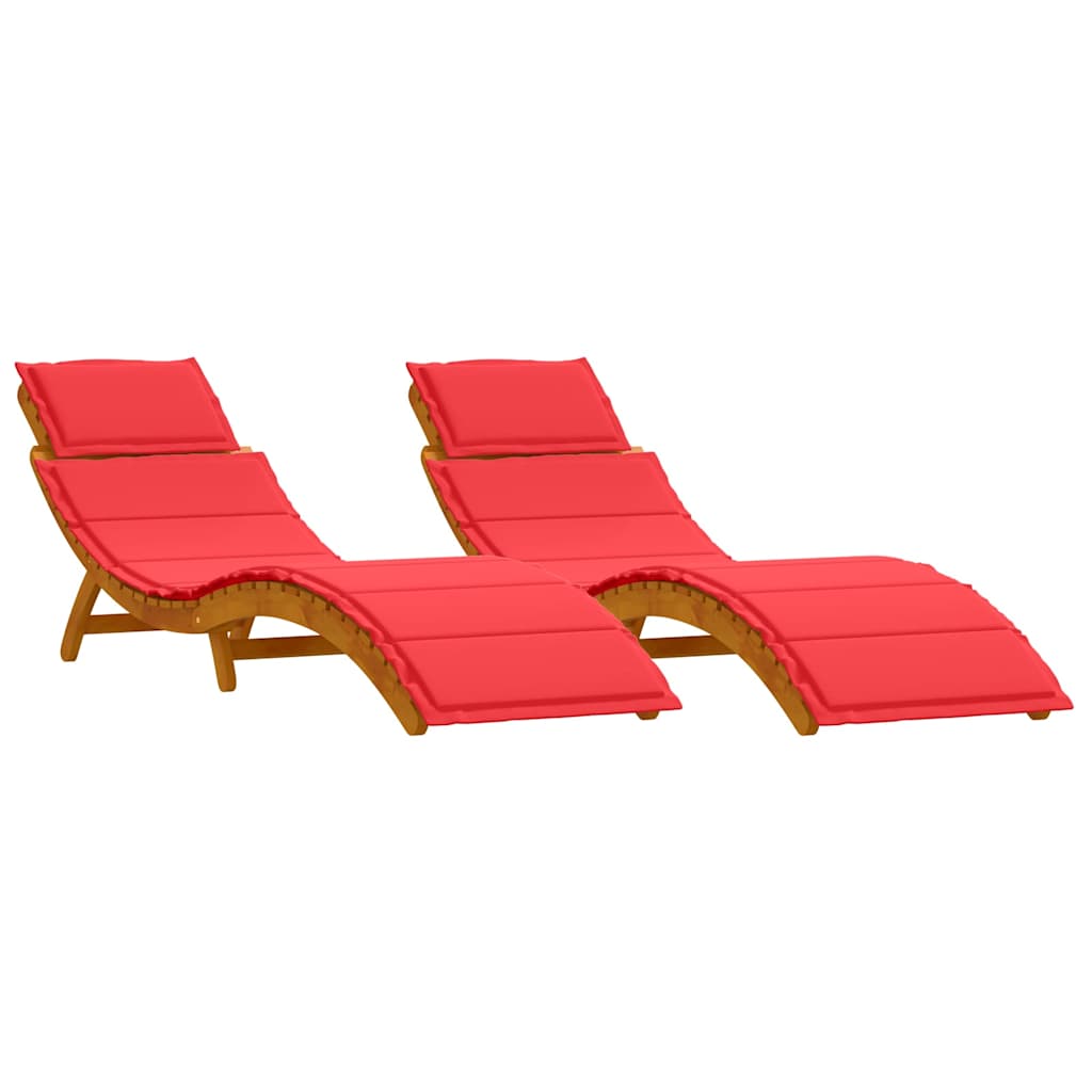 Liggestol med pude 2 pcs Rød 184 x 55 x 64cm Massivt akacietræ
