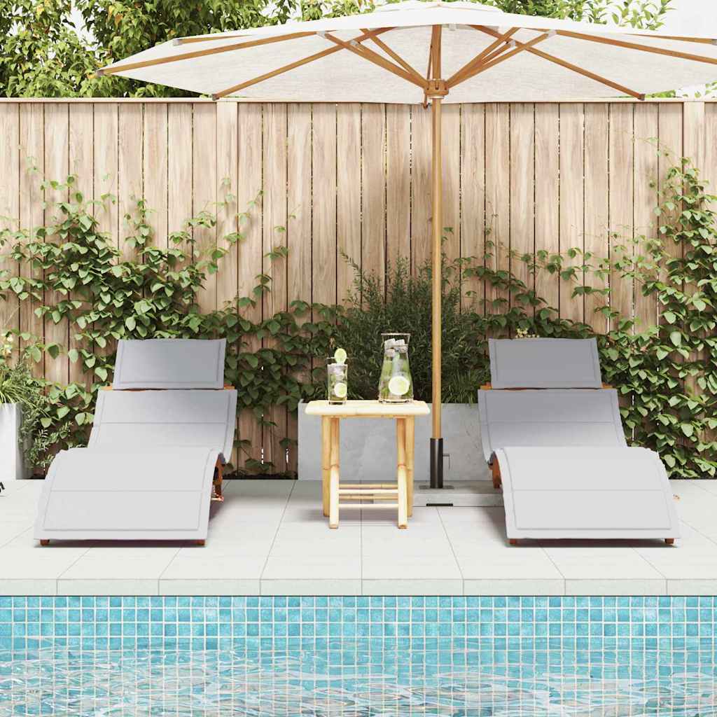 Liggestol 2 pcs Lysegrå 184 x 55 x 64cm Massivt akacietræ