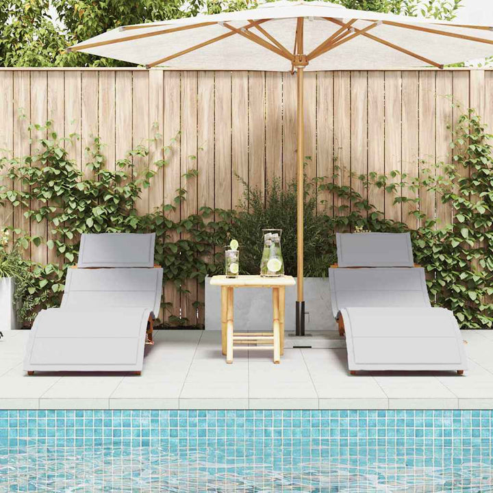 Liggestol 2 pcs Lysegrå 184 x 55 x 64cm Massivt akacietræ