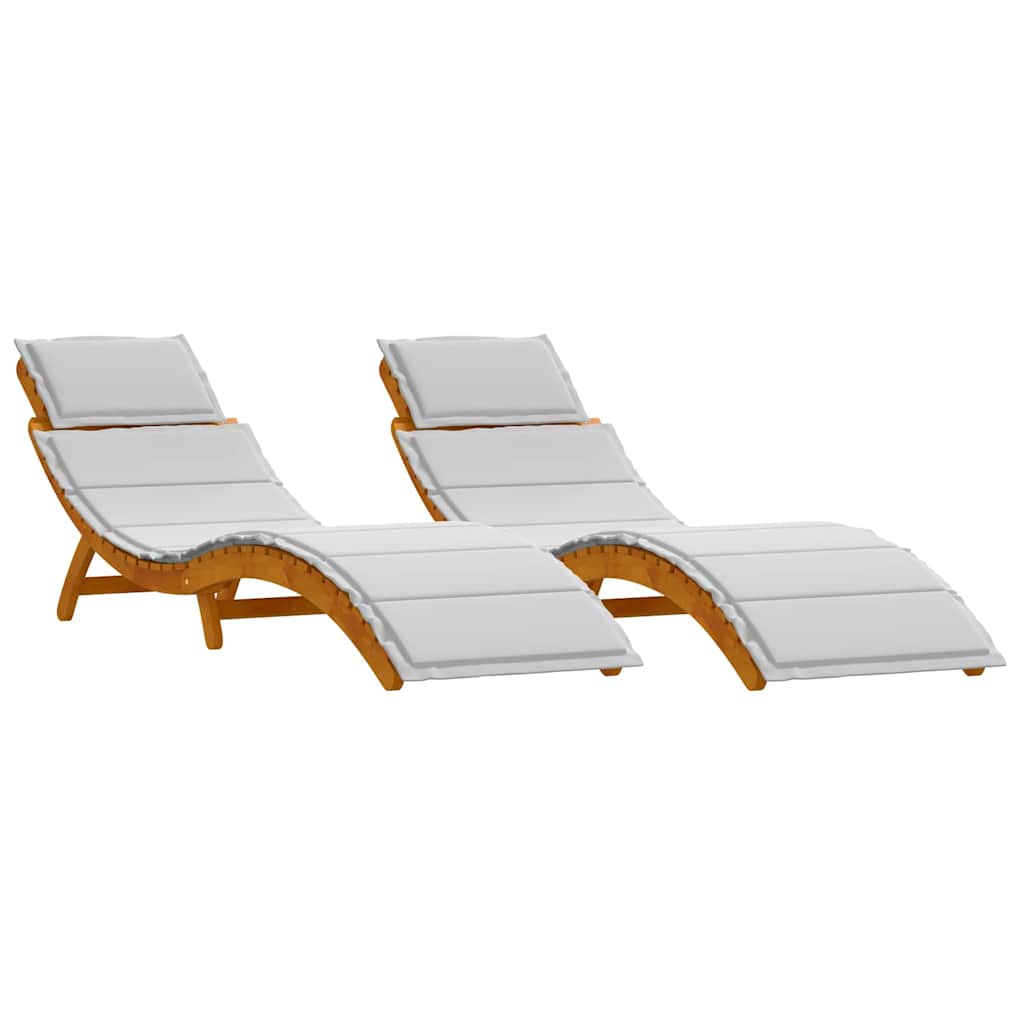 Liggestol 2 pcs Lysegrå 184 x 55 x 64cm Massivt akacietræ