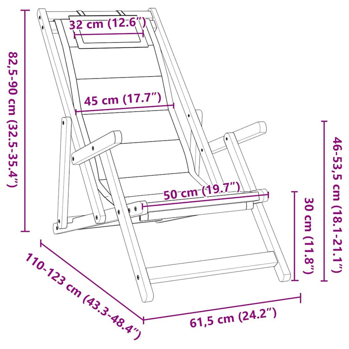 Strandstol 2 pcs Brun 61.5 x 123 x 82cm Massivt akacietræ