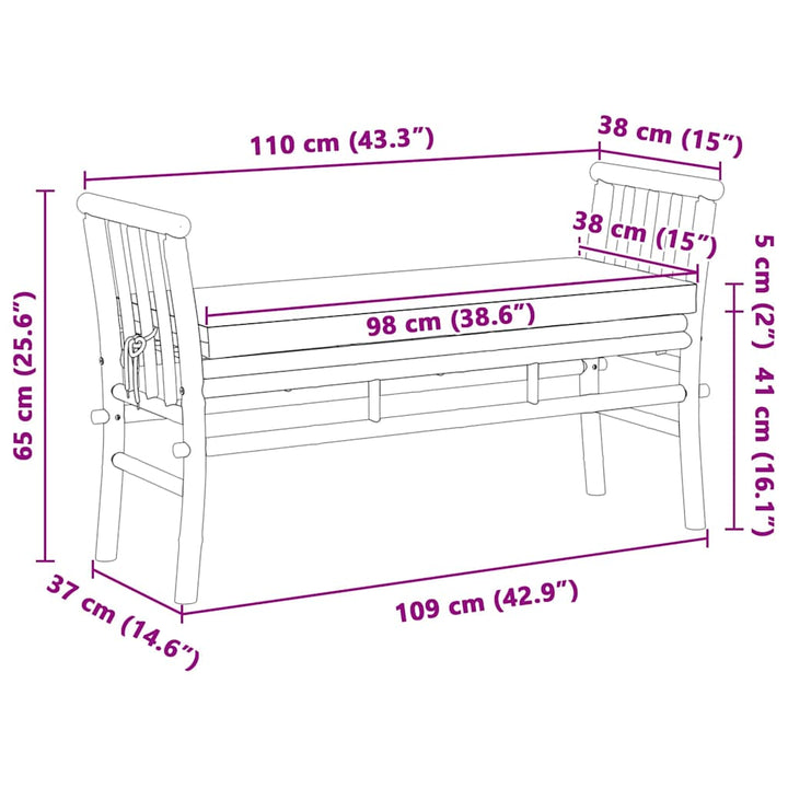 Havebænk med pude Brun 110 x 38 x 65cm Bambus