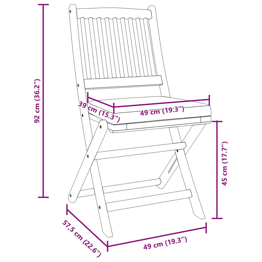 Sammenklappelig stol med pude 6 pcs Grå 49 x 57.5 x 92cm
