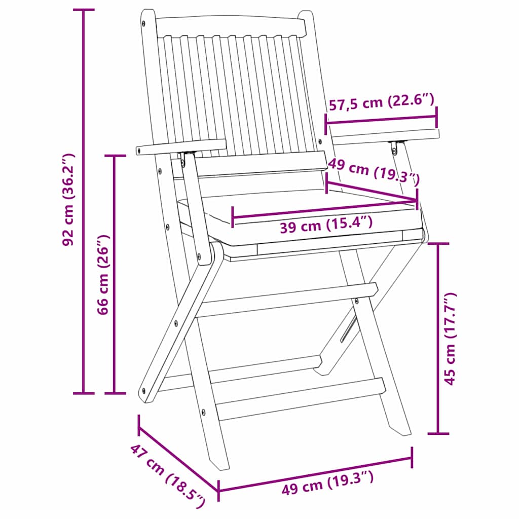 Sammenklappelig stol med pude 6 pcs Grå 49 x 57.5 x 92cm