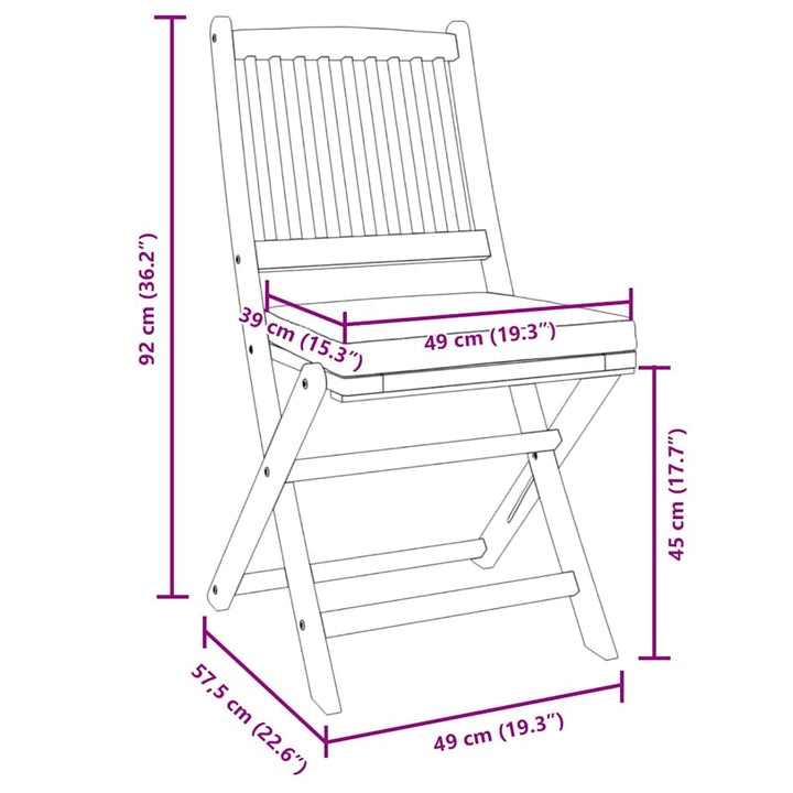 Sammenklappelig stol med pude 8 pcs Hvid 49 x 57.5 x 92cm