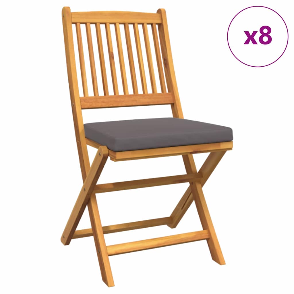 Sammenklappelig stol med pude 8 pcs Grå 49 x 57.5 x 92cm