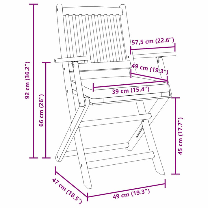 Sammenklappelig stol med pude 8 pcs Hvid 49 x 57.5 x 92cm