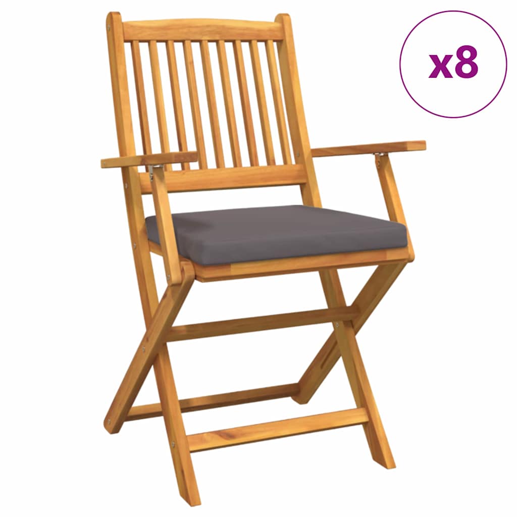 Sammenklappelig stol med pude 8 pcs Grå 49 x 57.5 x 92cm