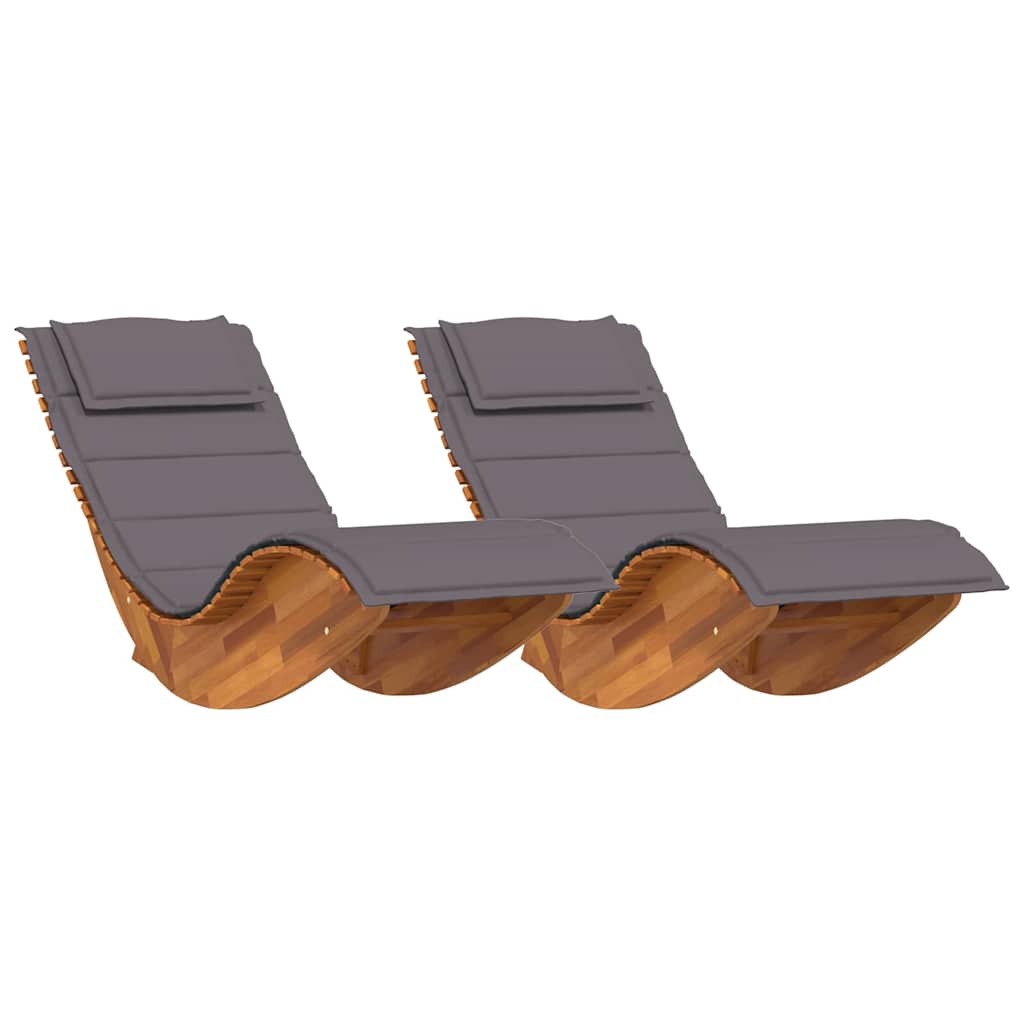 Solstol med pude 2 pcs Brun 60 x 154 x 74cm Massivt akacietræ
