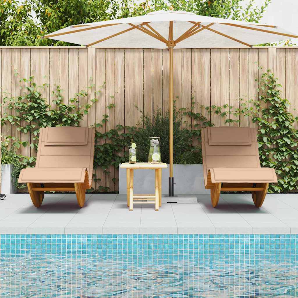 Solstol med pude 2 pcs Brun 60 x 154 x 74cm Massivt akacietræ