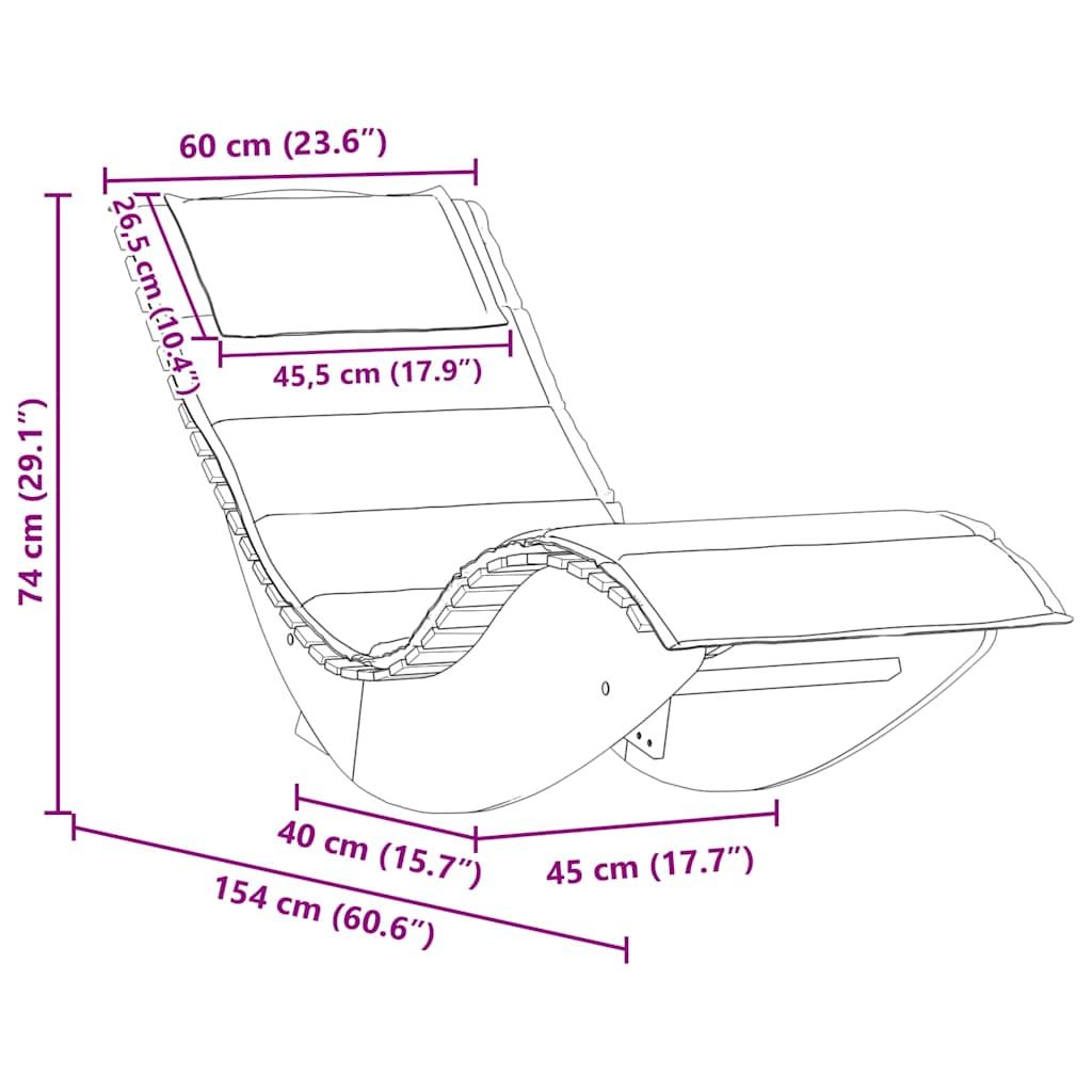 Solstol med pude 2 pcs Brun 60 x 154 x 74cm Massivt akacietræ