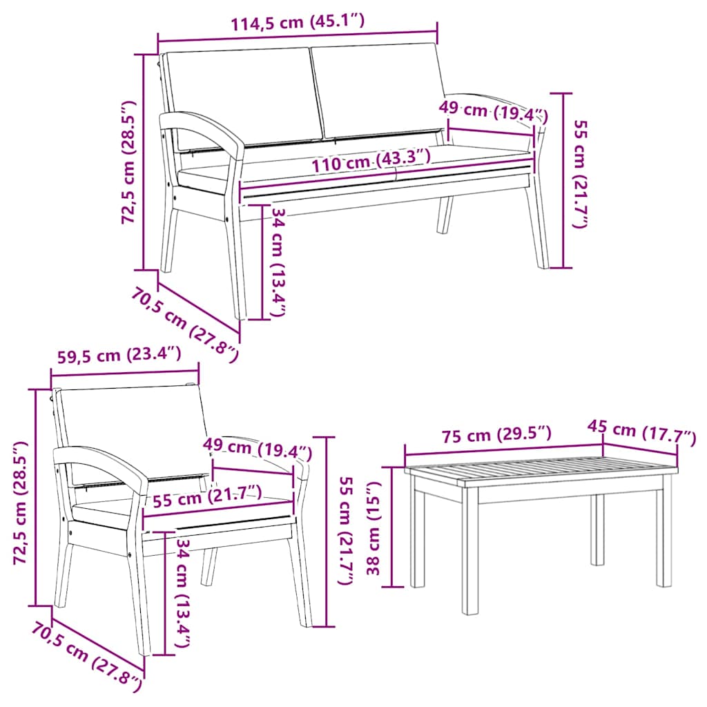 Bistrosæt 5 pcs Brun 75 x 45 x 38cm Massivt akacietræ