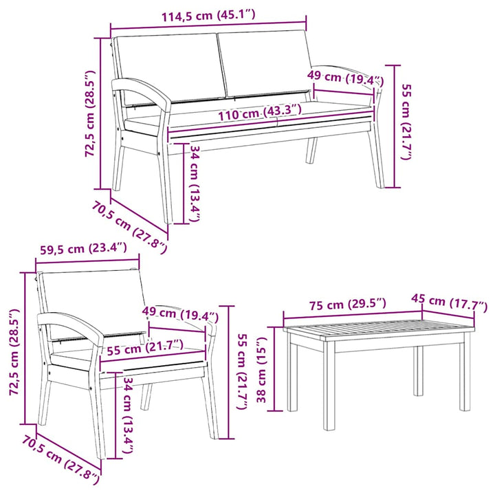 Bistrosæt 5 pcs Brun 75 x 45 x 38cm Massivt akacietræ