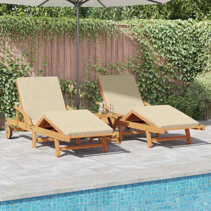 Solstol med pude 2 pcs Beige 200 x 67 x 84cm Massivt akacietræ
