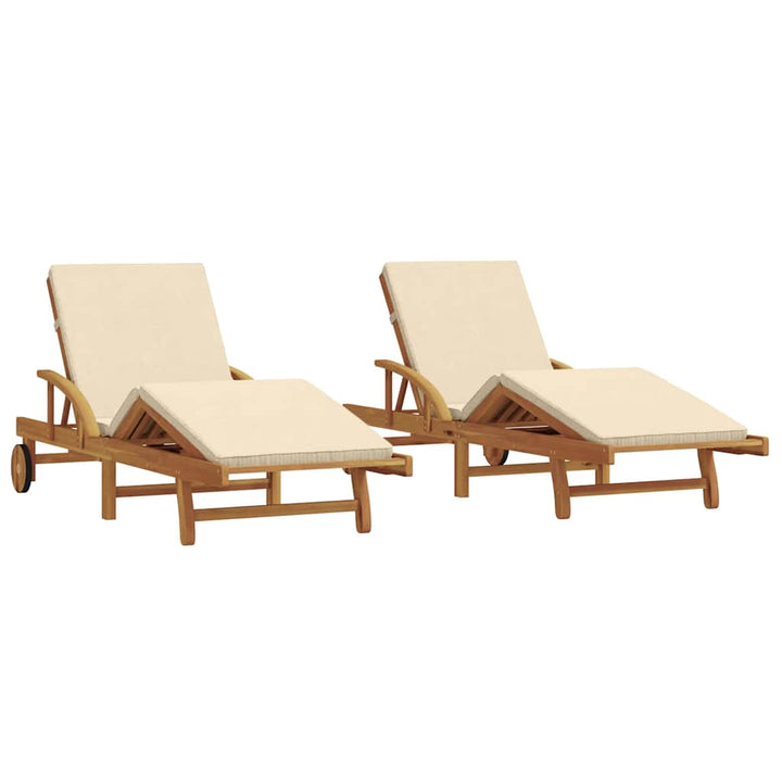 Solstol med pude 2 pcs Beige 200 x 67 x 84cm Massivt akacietræ