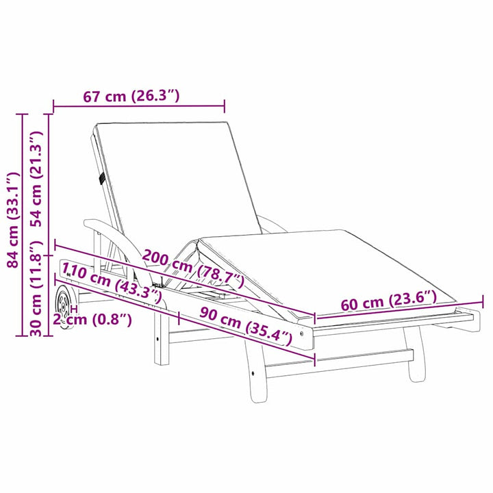 Solstol 2 pcs Gråbrun 200 x 67 x 84cm Massivt akacietræ