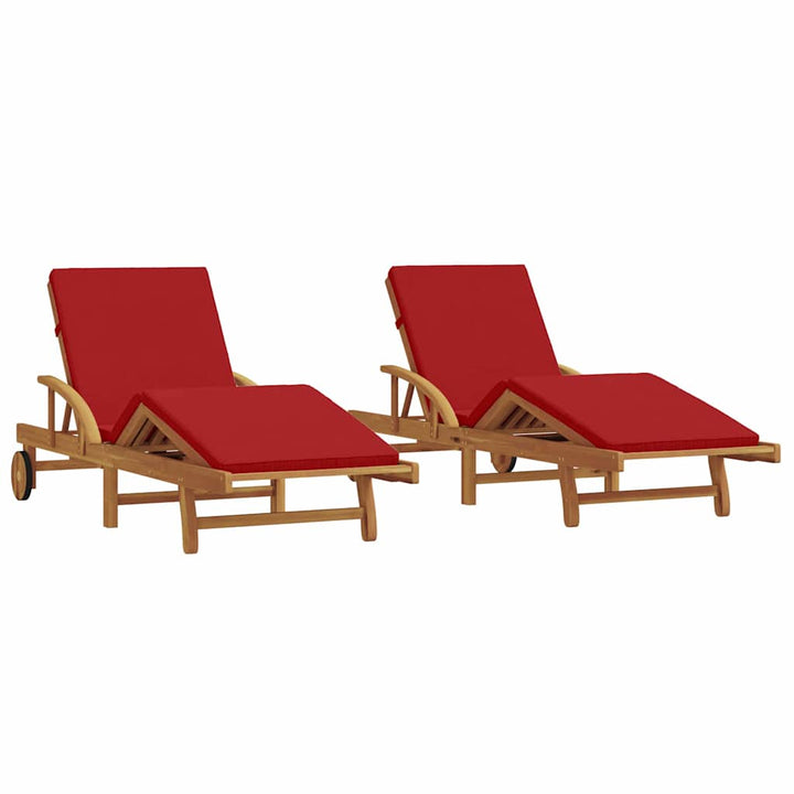 Solstol med pude 2 pcs Rød 200 x 67 x 84cm Massivt akacietræ
