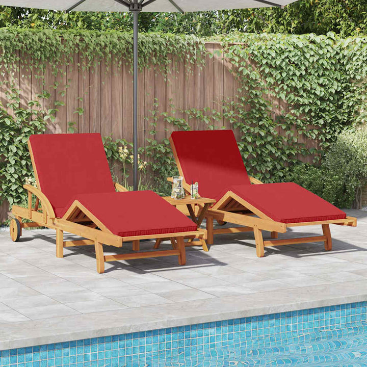 Solstol med pude 3 pcs Rød 40 x 40 x 40cm Massivt akacietræ