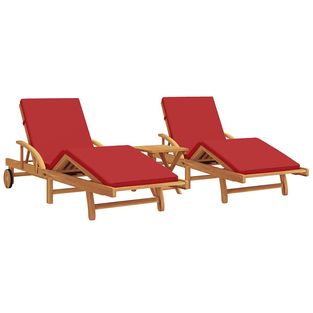 Solstol med pude 3 pcs Rød 40 x 40 x 40cm Massivt akacietræ