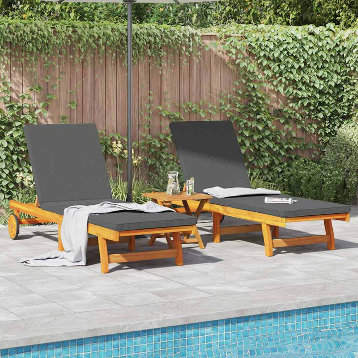 Solstol med pude 2 pcs Brun 63 x 199 x 85cm Massivt akacietræ