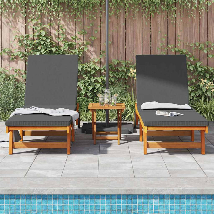 Solstol med pude 2 pcs Brun 63 x 199 x 85cm Massivt akacietræ