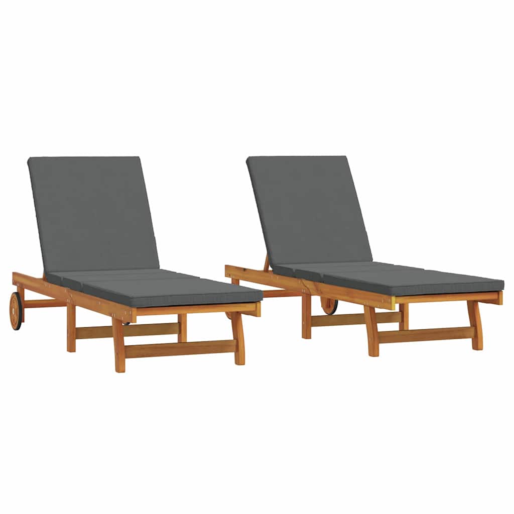 Solstol med pude 2 pcs Brun 63 x 199 x 85cm Massivt akacietræ