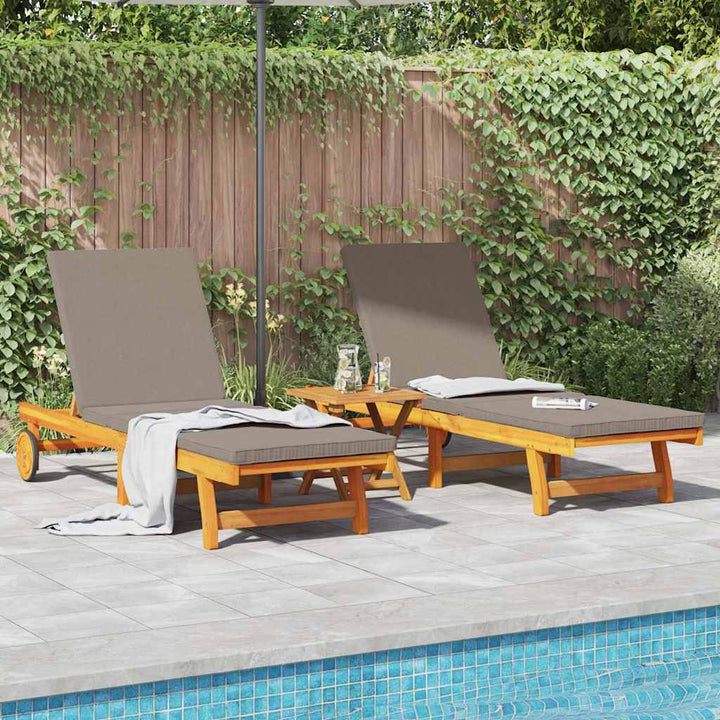 Solstol med pude 2 pcs Brun 63 x 199 x 85cm Massivt akacietræ