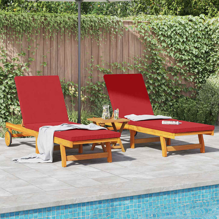 Solstol med pude 2 pcs Brun 63 x 199 x 85cm Massivt akacietræ