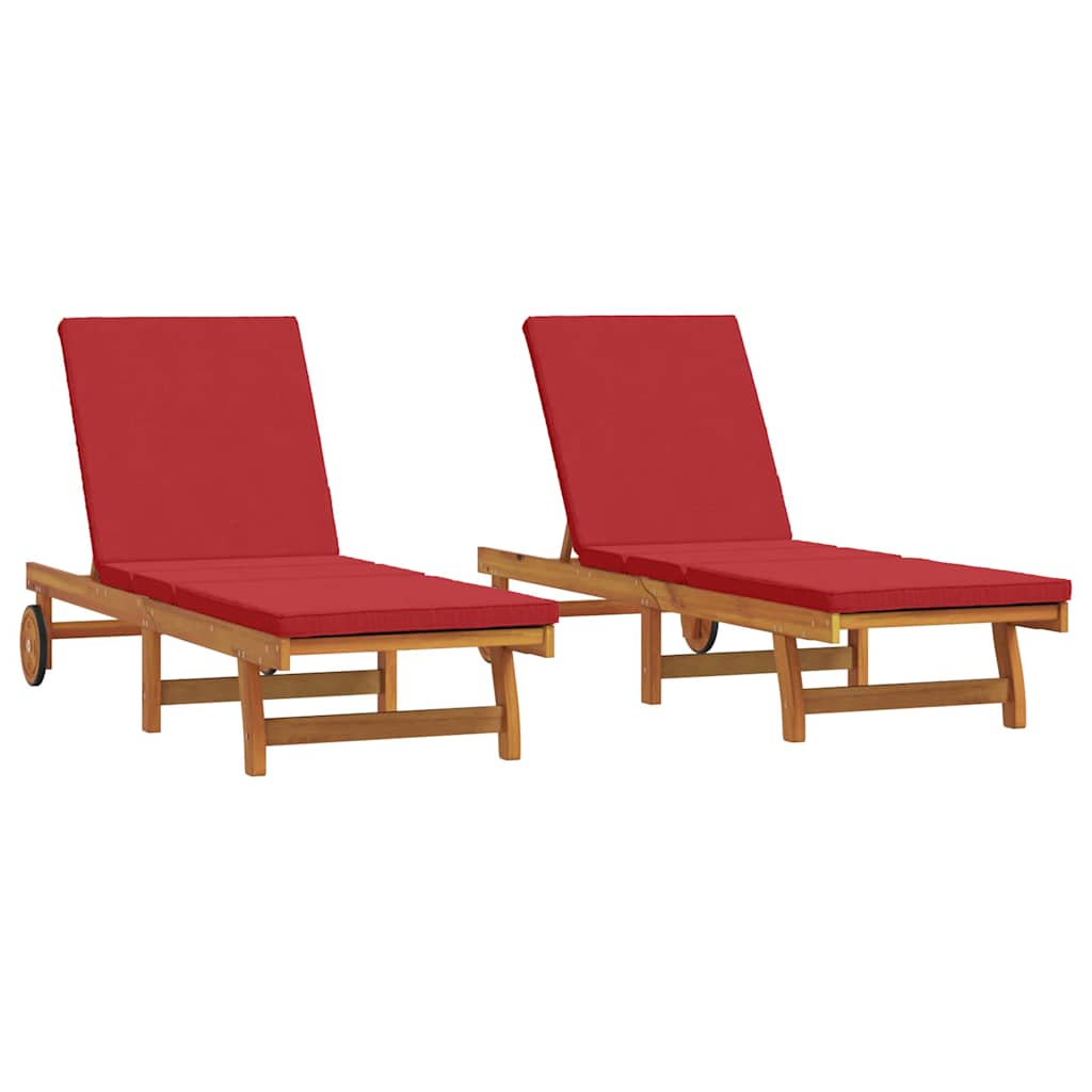 Solstol med pude 2 pcs Brun 63 x 199 x 85cm Massivt akacietræ