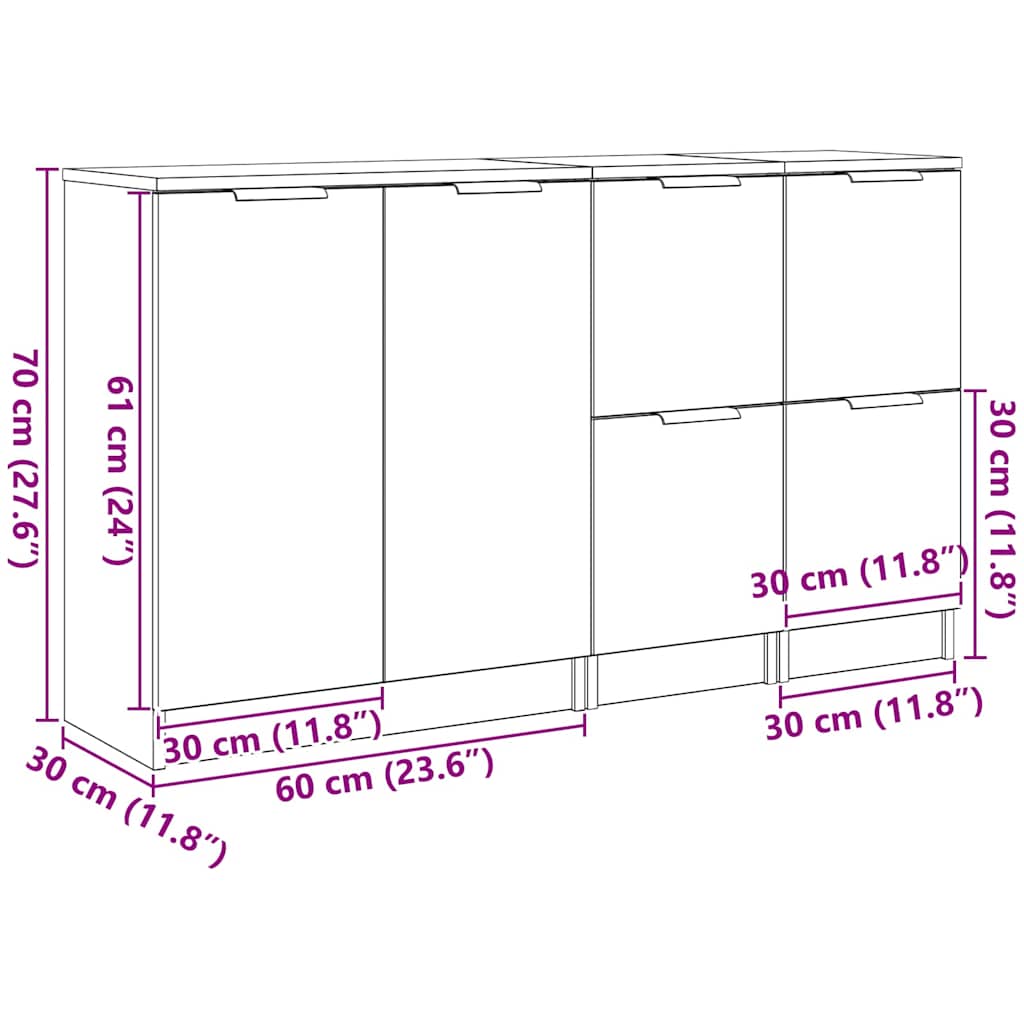 Skænk Sort eg 180 x 30 x 70 cm Konstrueret træ