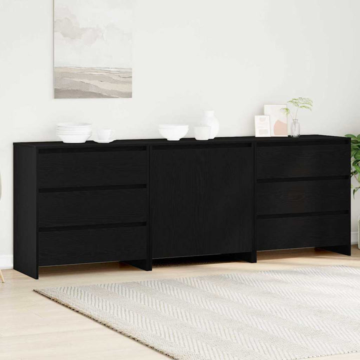 Sideboard med skuffe 3 pcs Sort 70 x 41 x 75 cm Konstrueret træ